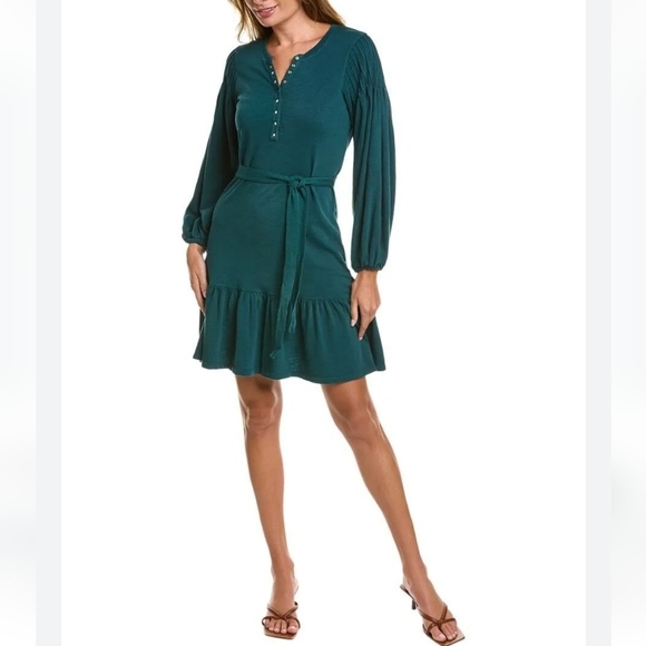 Nation LTD Dresses & Skirts - NATION LTD - Talli Flounce Balloon Sleeves Easy Fit Mini Dress In Deep Teal NWT